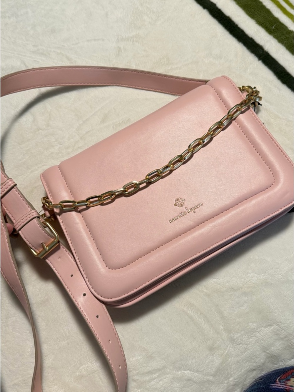 Nanette Lepore Blush Pink Leather Crossbody with Gold Chain